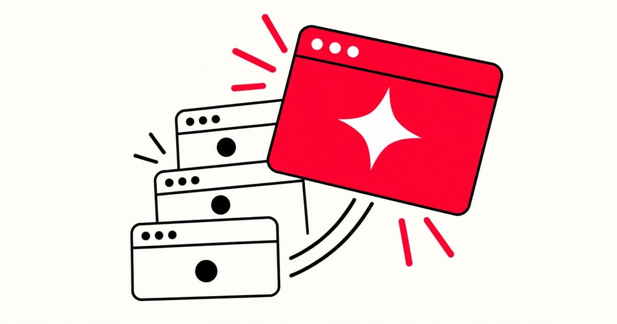 A red browser window with a distinct white symbol stands apart from three matching windows with black circles.