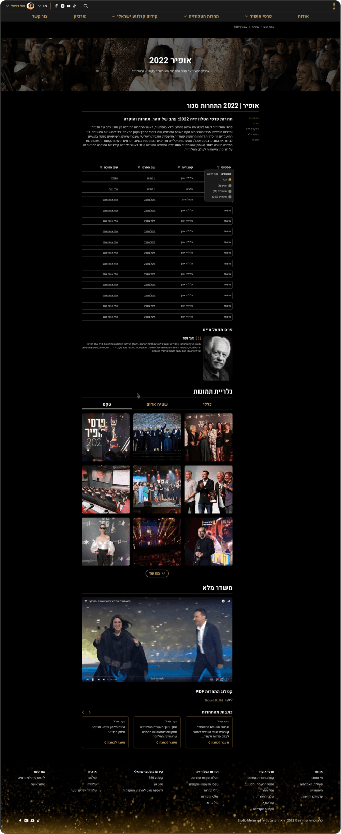 Academy of Film website — awards page, full scroll