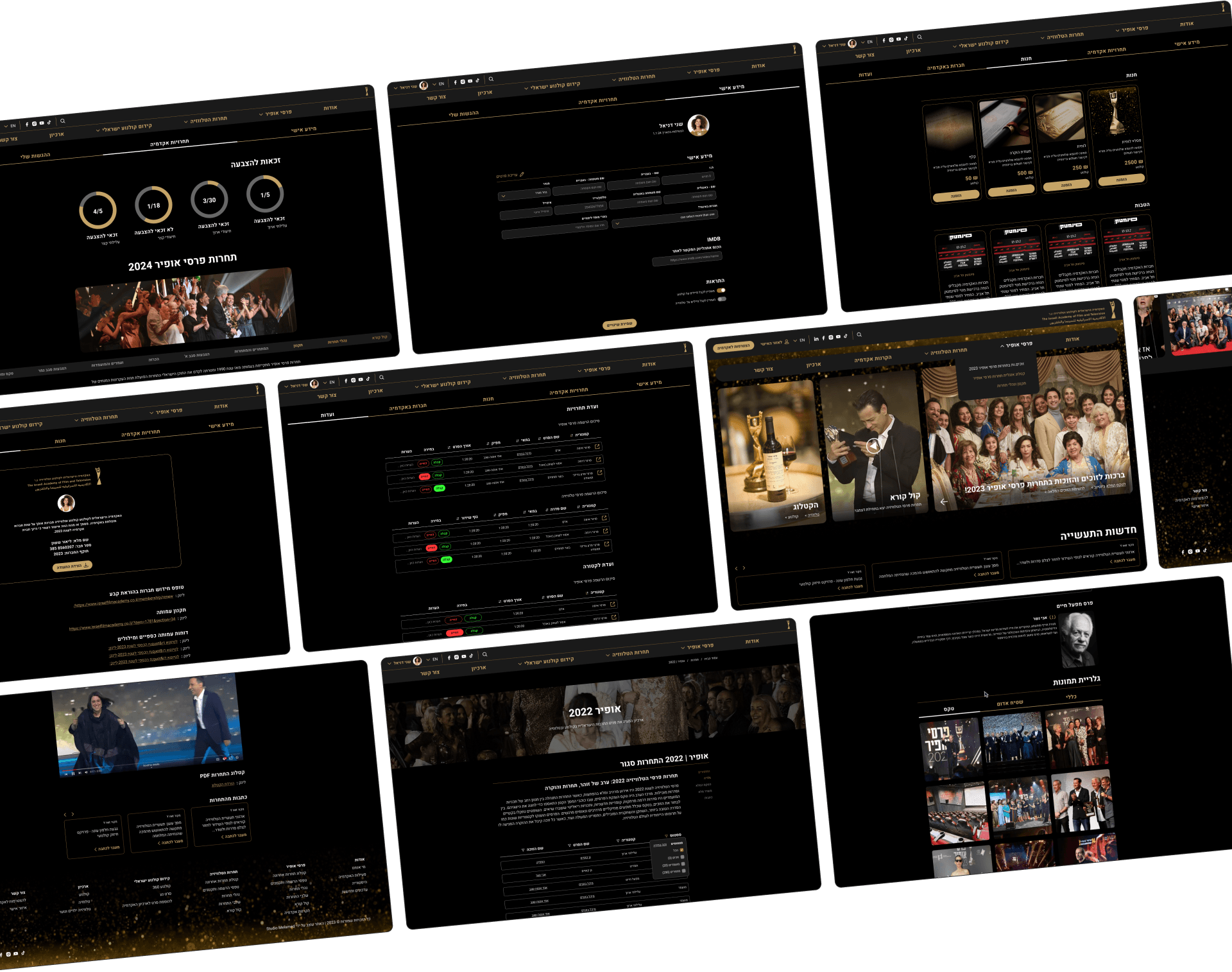 Academy of Film website — desktop pages overview