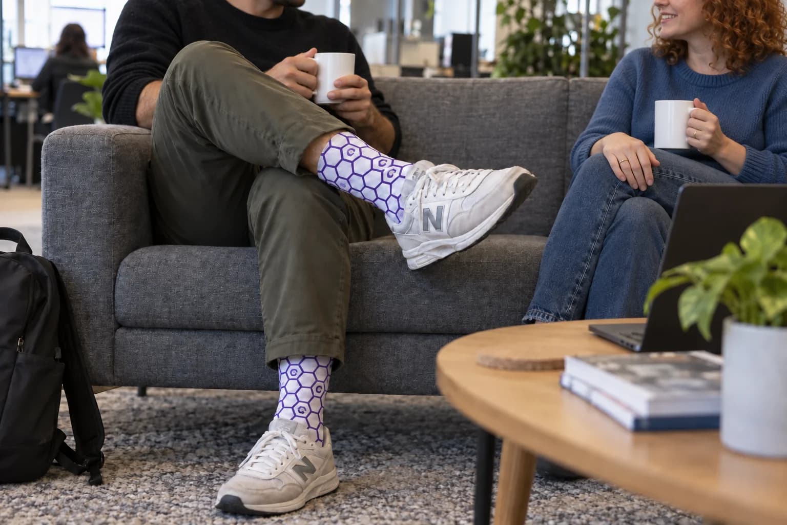 Spectral socks worn during a conversation with a colleague.