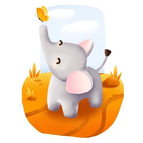 Little Big Friends elephant raising its trunk on an autumn grass pedestal