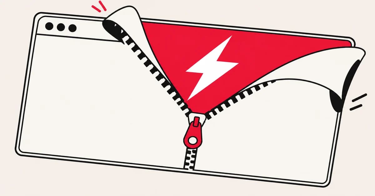 A tilted screen unzips to reveal a red interior and white lightning bolt.