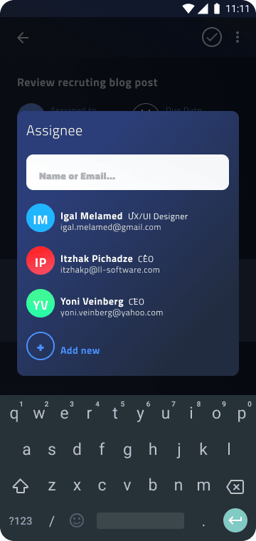 Frontline task assignee picker