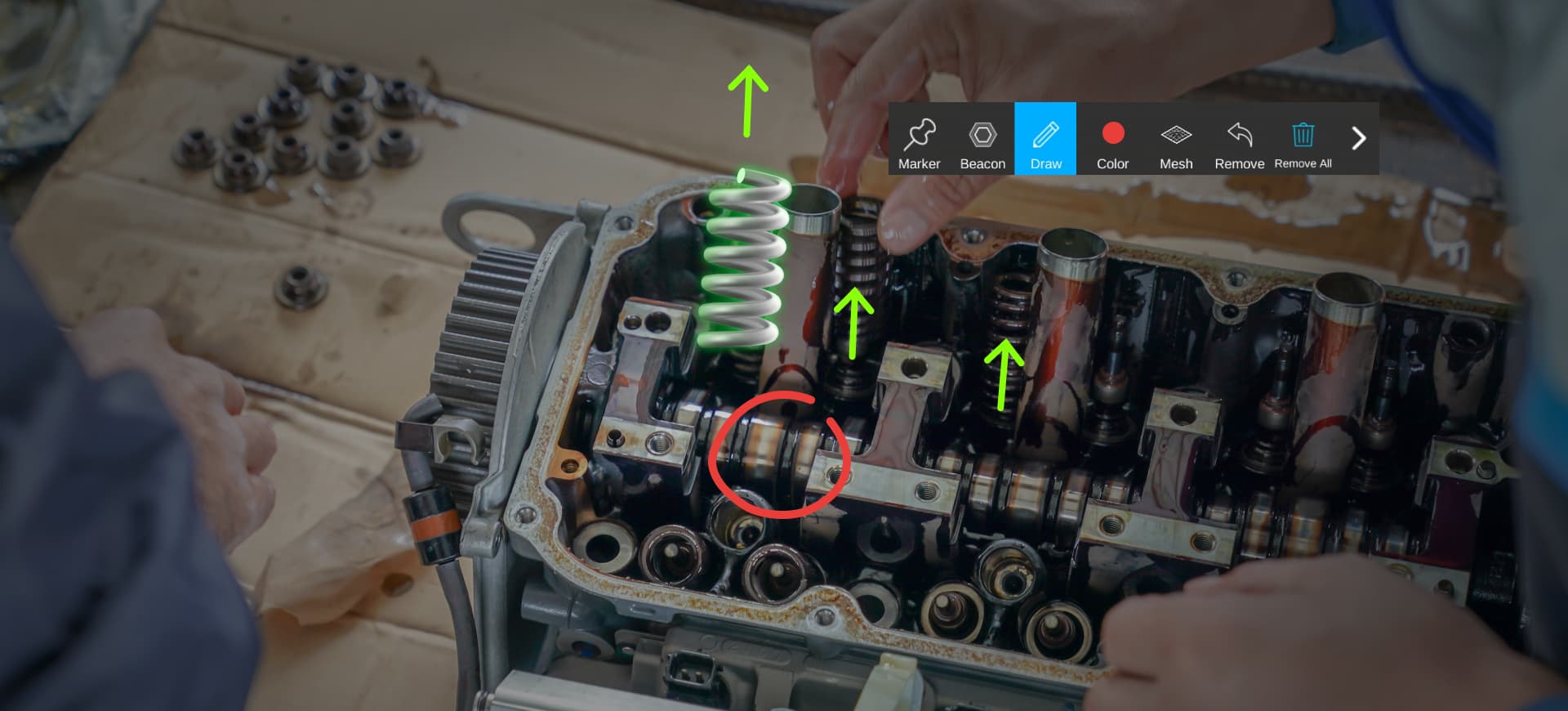 Frontline AR annotation on a live engine