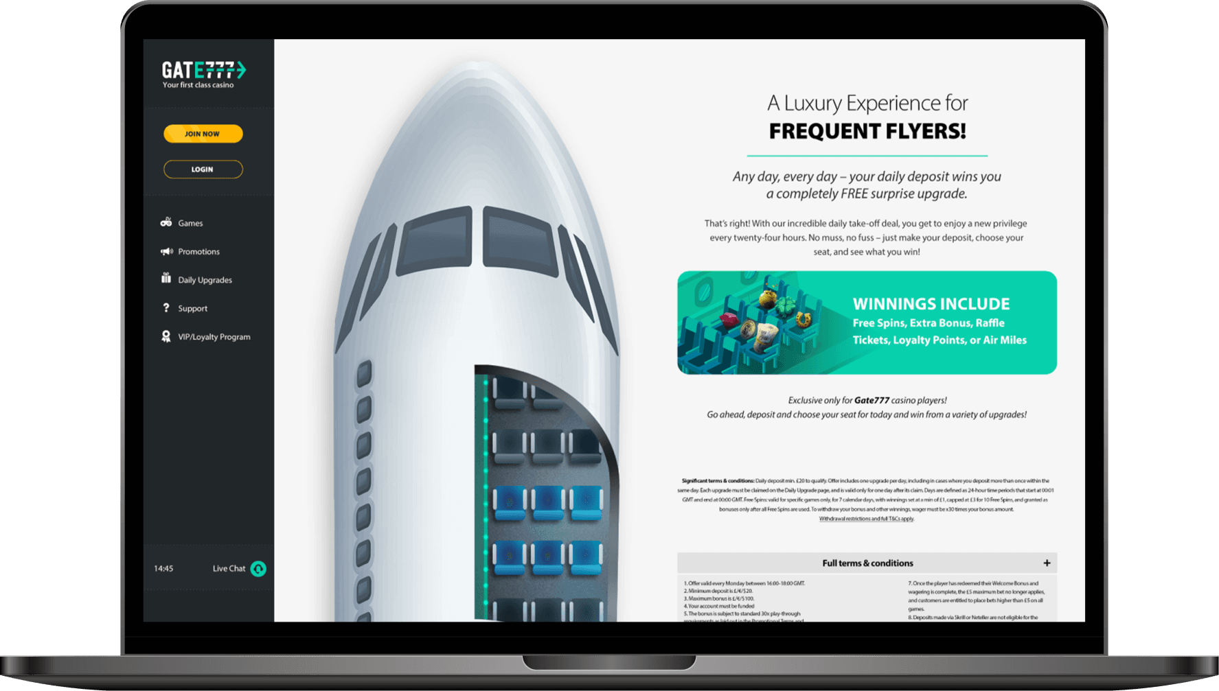 Gate777 website on laptop
