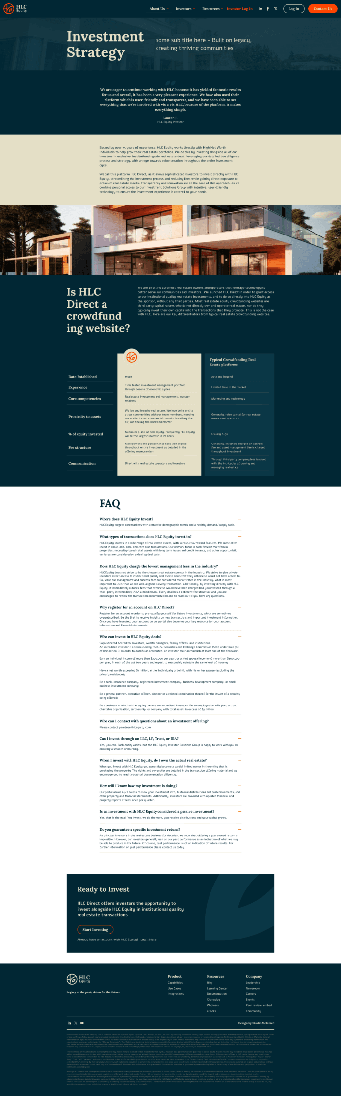 HLC Equity website - the investment strategy and FAQ pages.