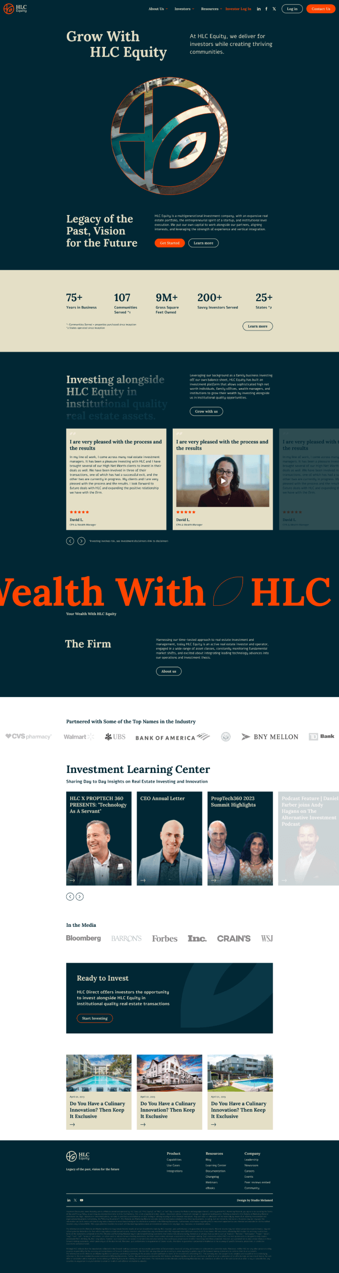 HLC Equity website - the full homepage design.