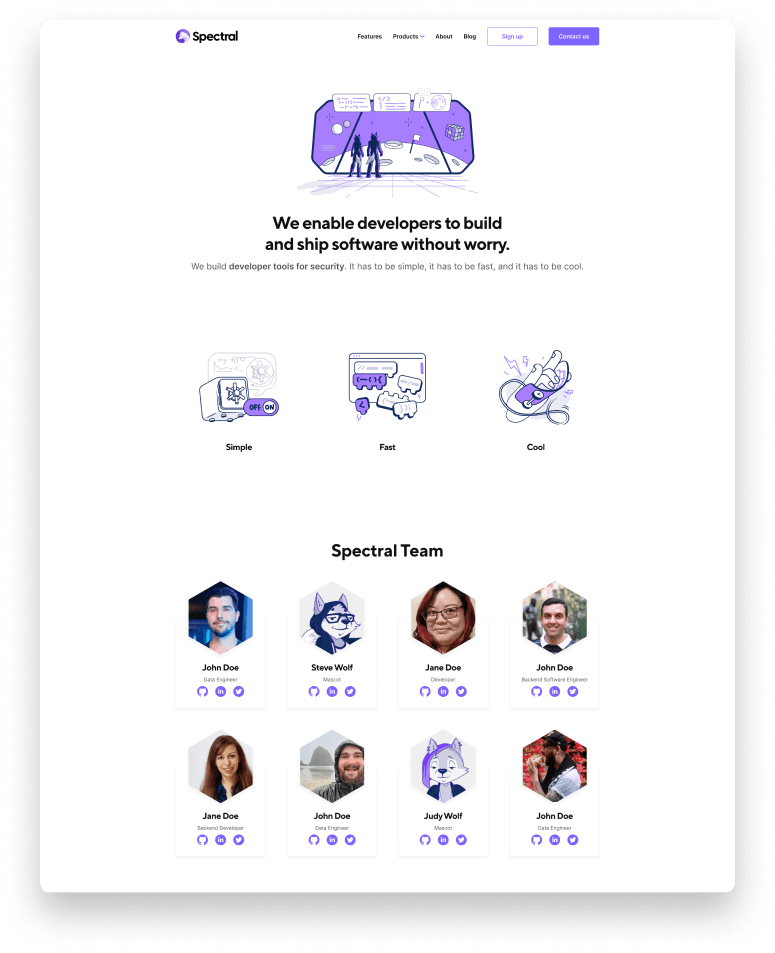Spectral website illustration panel - artwork with character avatars.