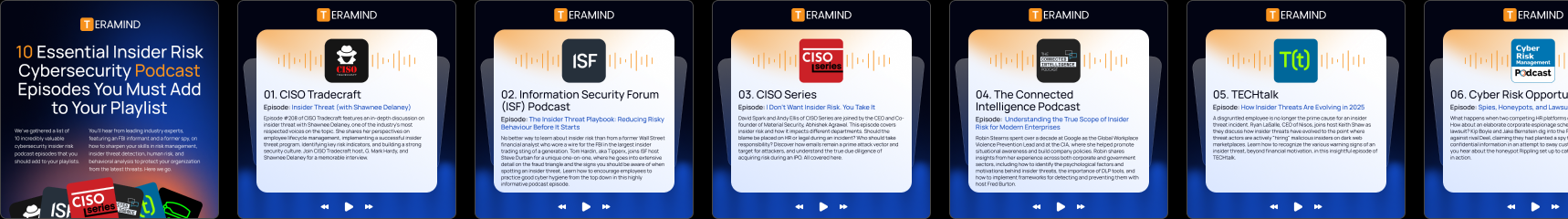 LinkedIn carousel - 10 essential insider-risk cybersecurity podcast episodes.